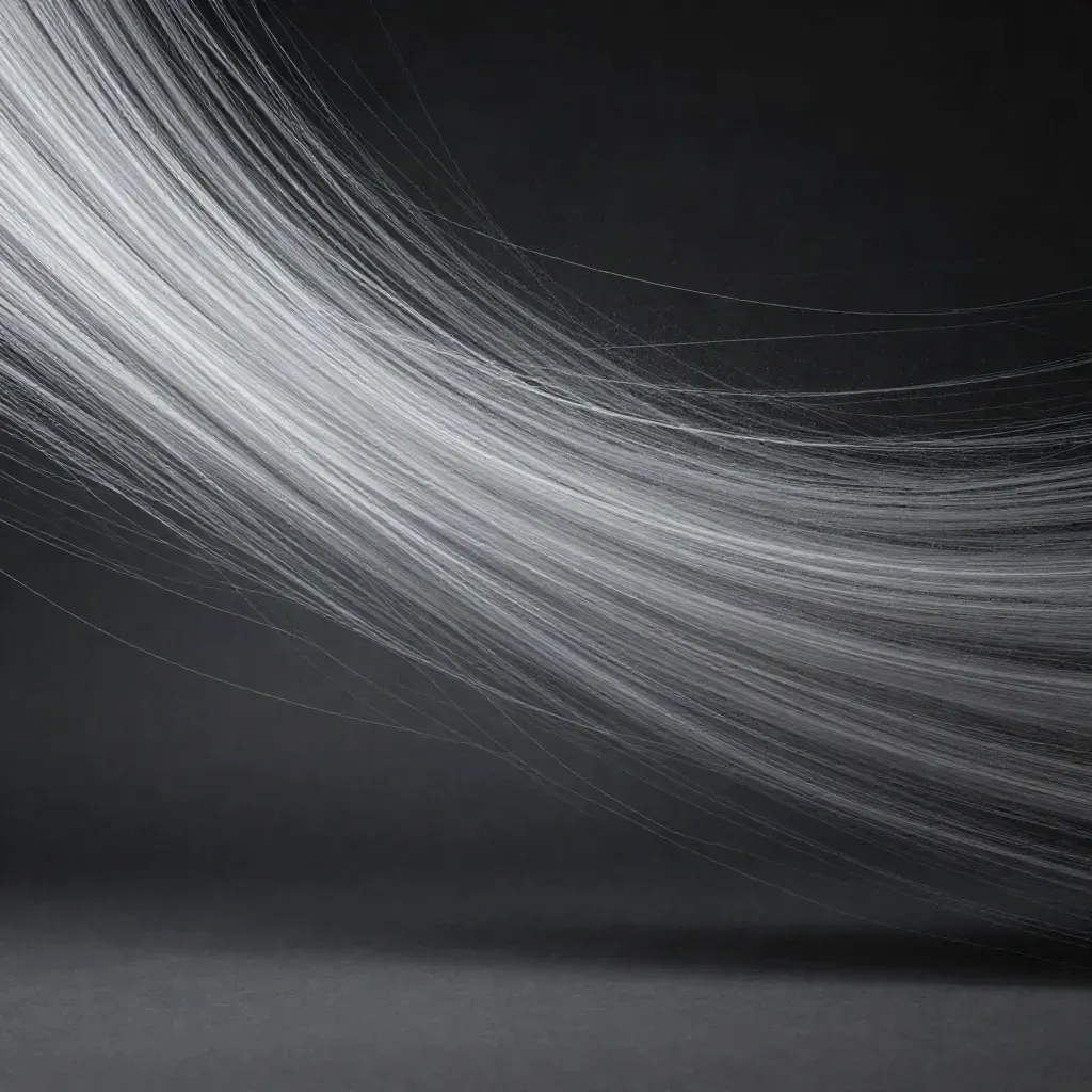 Filaments argentées convergeant vers une lueur blanche sur fond graphite, zone basse vide pour le texte.